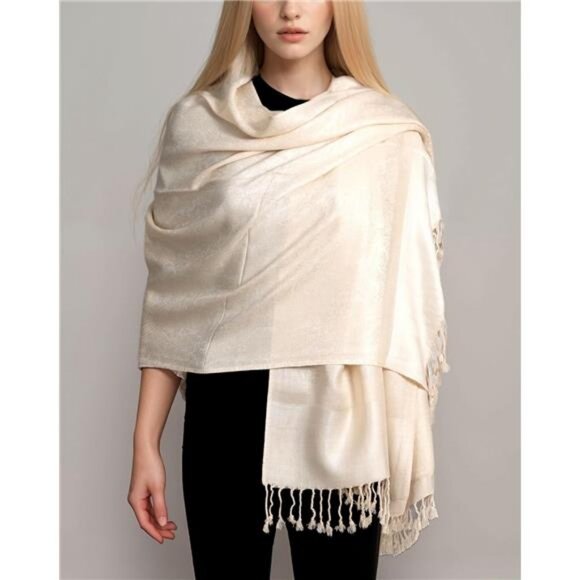 Two-Tone  Paisley Pashmina Scarf – Lightweight Apricot - Picture 1 of 6